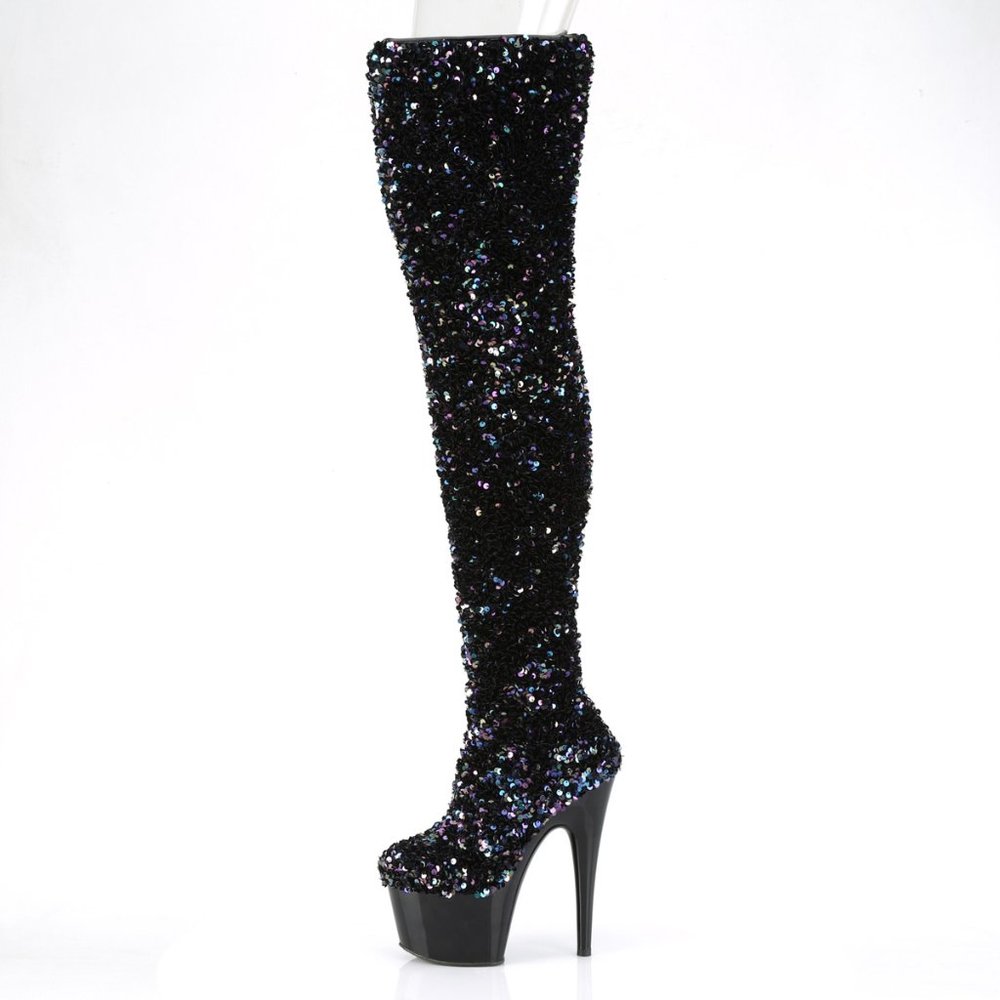 Sequin Platform Heel Thigh High Boots